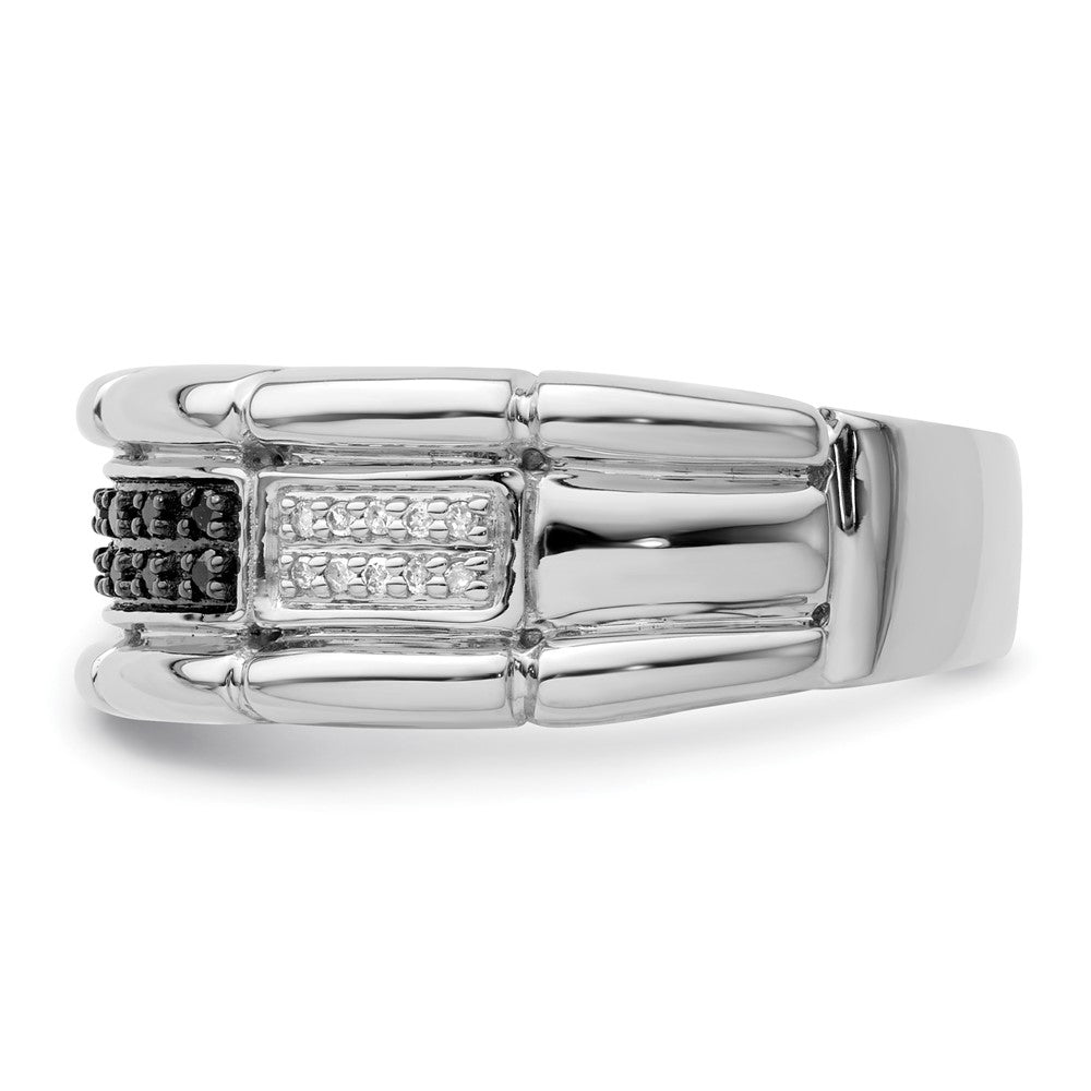 Sterling Silver White Night Rhodium Plated And Black Diamond Men'S Ring