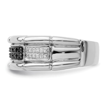 Sterling Silver White Night Rhodium Plated And Black Diamond Men'S Ring