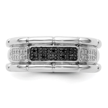 Sterling Silver White Night Rhodium Plated And Black Diamond Men'S Ring
