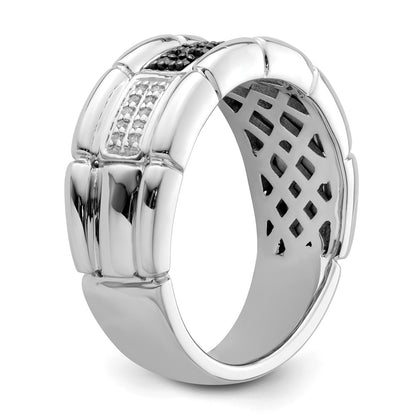 Sterling Silver White Night Rhodium Plated And Black Diamond Men'S Ring