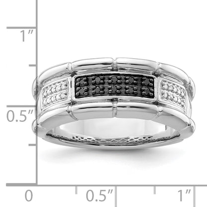 Sterling Silver White Night Rhodium Plated And Black Diamond Men'S Ring