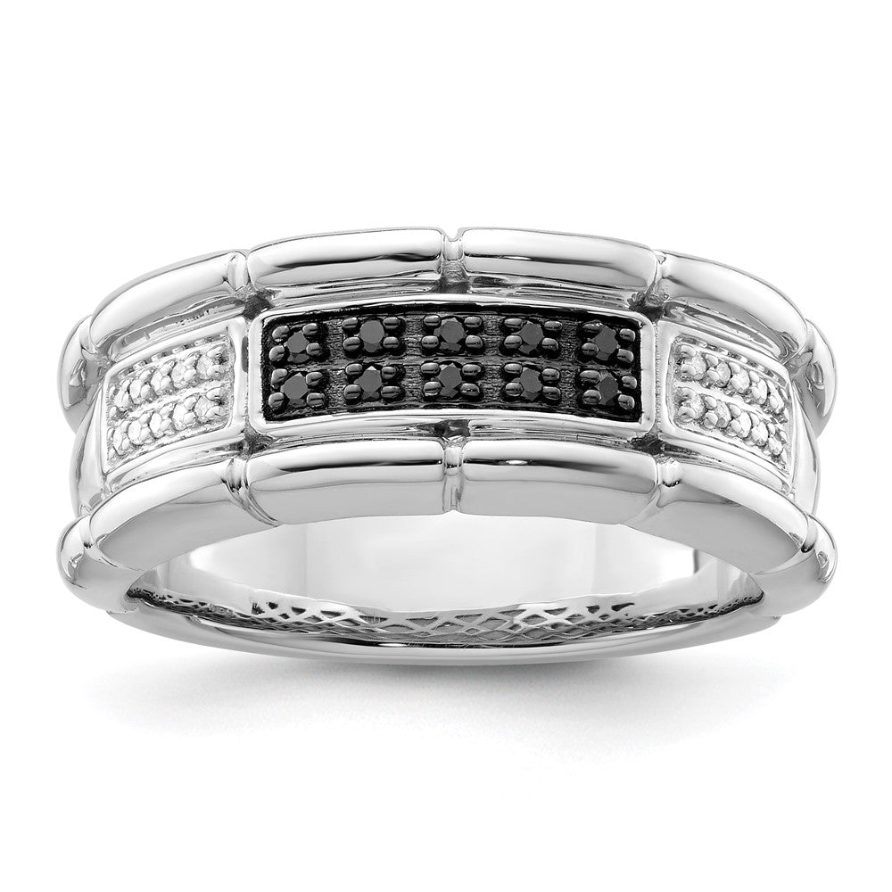 Sterling Silver White Night Rhodium Plated And Black Diamond Men'S Ring