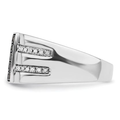 Sterling Silver White Night Rhodium Plated Black And Diamond Men'S Ring