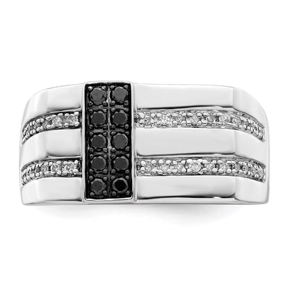 Sterling Silver White Night Rhodium Plated Black And Diamond Men'S Ring