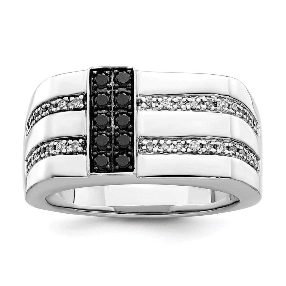 Sterling Silver White Night Rhodium Plated Black And Diamond Men'S Ring