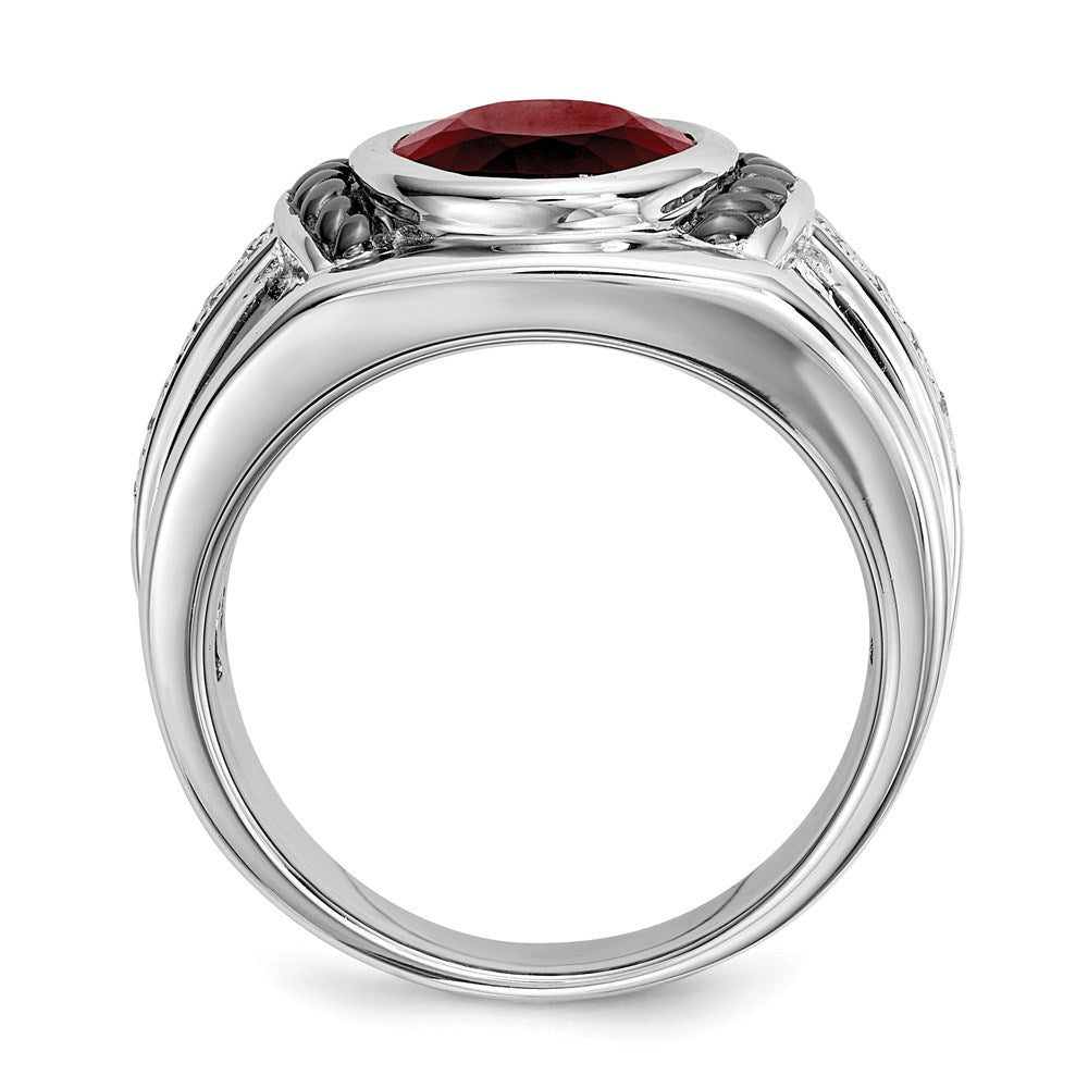 Sterling Silver White Night Black Rhodium Plated Garnet And Diamond Oval Men'S Ring