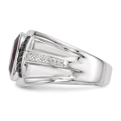 Sterling Silver White Night Black Rhodium Plated Garnet And Diamond Oval Men'S Ring