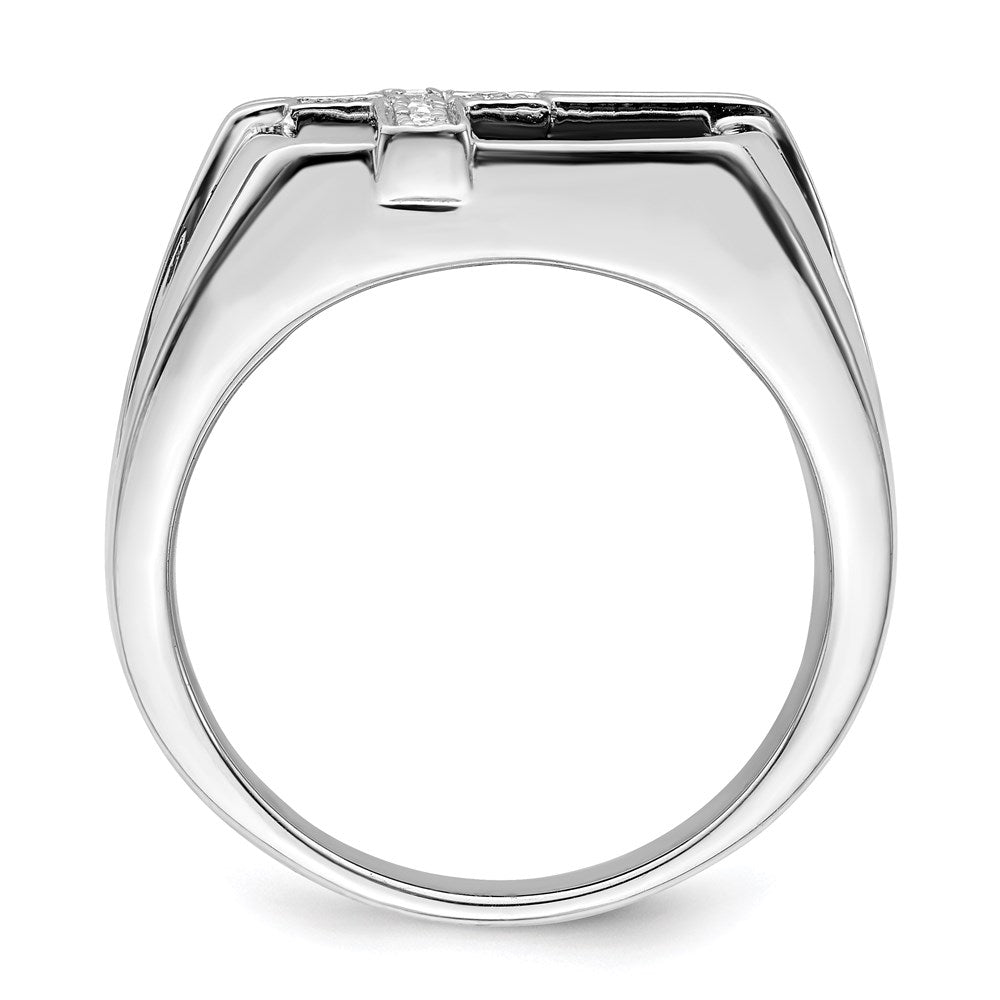 Sterling Silver White Night Rhodium Plated Diamond And Black Onyx Cross Men'S Ring