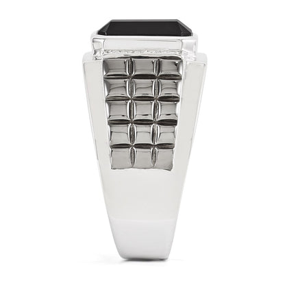 Sterling Silver White Night Black Rhodium Plated Diamond And Onyx Square Men'S Ring