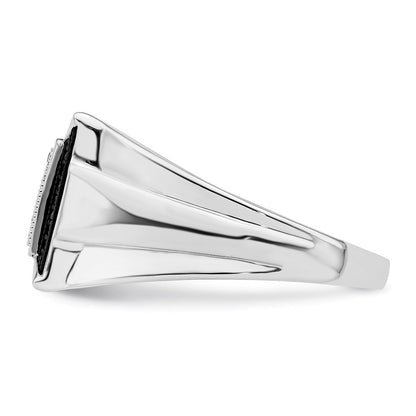 Sterling Silver Rhodium Plated Black And White Diamond Men'S Ring (Size 9 Only)