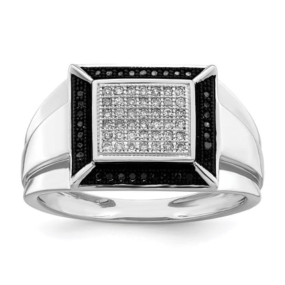 Sterling Silver Rhodium Plated Black And White Diamond Men'S Ring (Size 9 Only)
