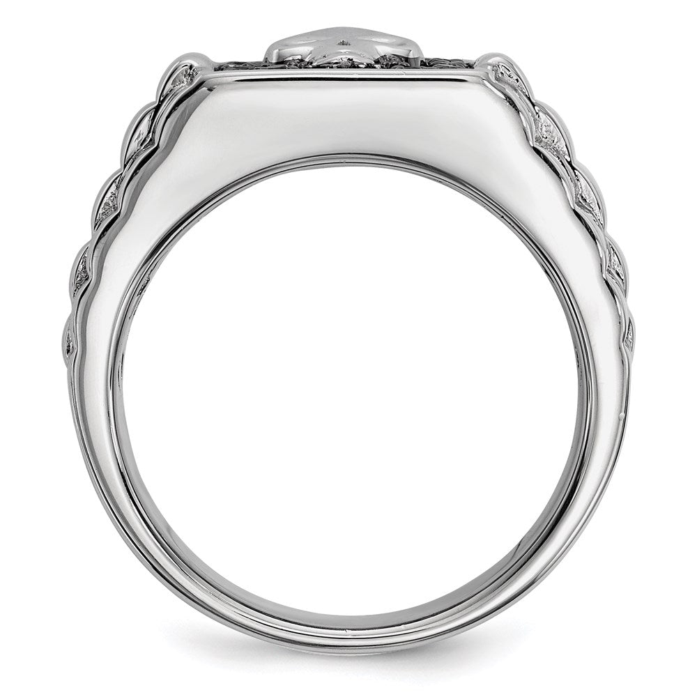 Sterling Silver White Night Rhodium Plated Black Diamond Square Skull Men'S Ring