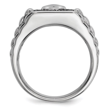 Sterling Silver White Night Rhodium Plated Black Diamond Square Skull Men'S Ring