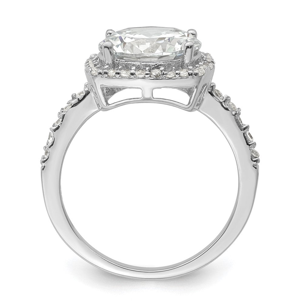 Sterling Silver Rhodium Plated Polished Cz Square Halo Ring