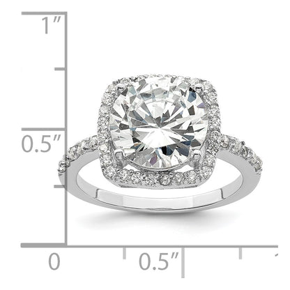 Sterling Silver Rhodium Plated Polished Cz Square Halo Ring