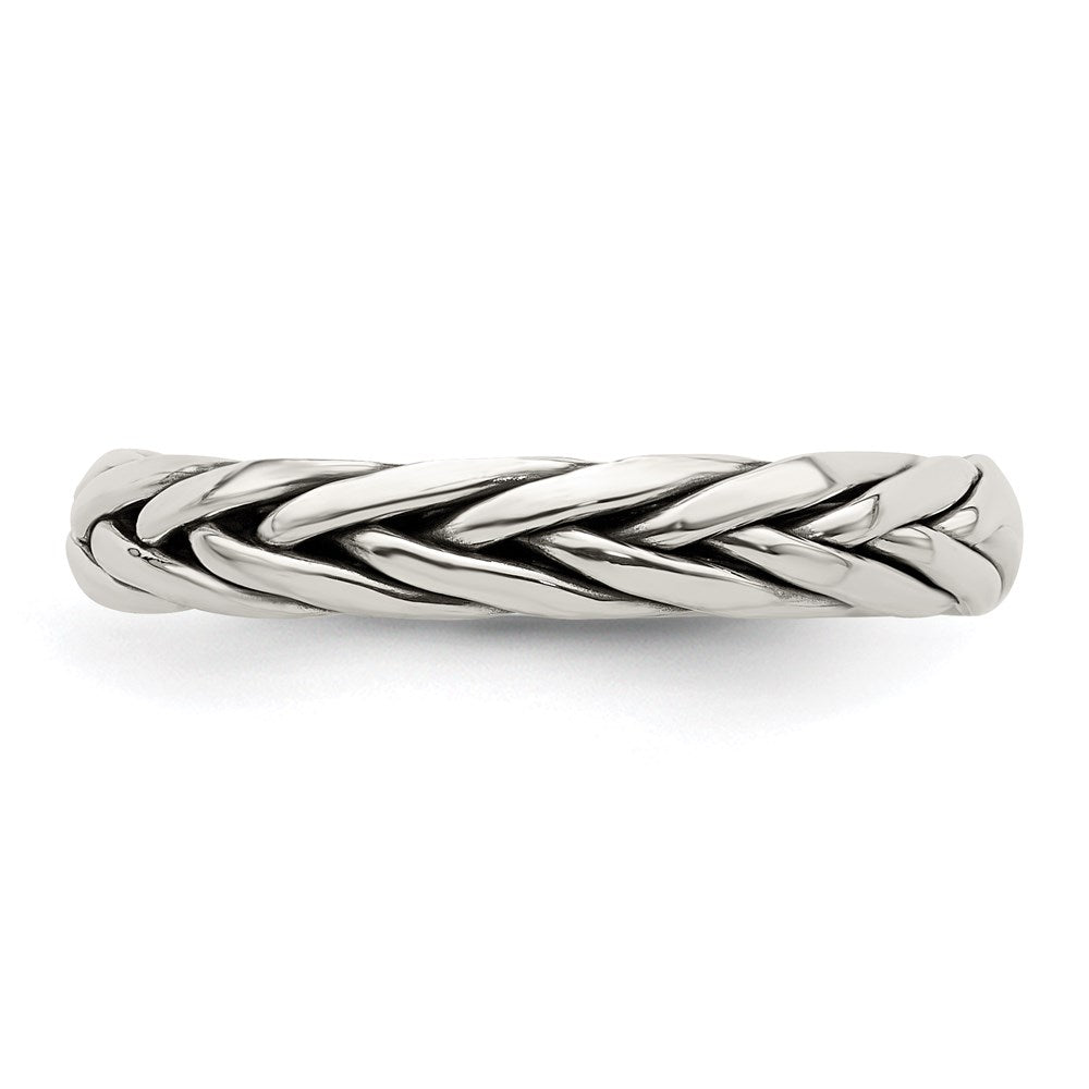 Sterling Silver Polished Antiqued Weaved 3.25mm Women'S Ring