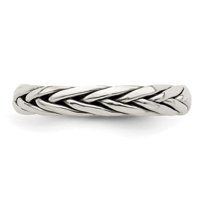 Sterling Silver Polished Antiqued Weaved 3.25mm Women'S Ring