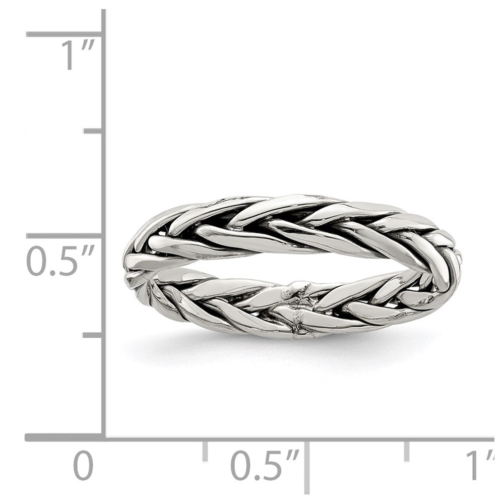 Sterling Silver Polished Antiqued Weaved 3.25mm Women'S Ring