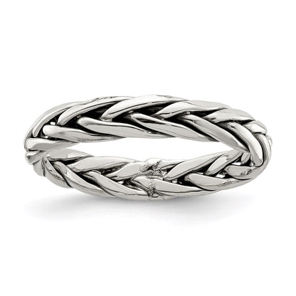 Sterling Silver Polished Antiqued Weaved 3.25mm Women'S Ring