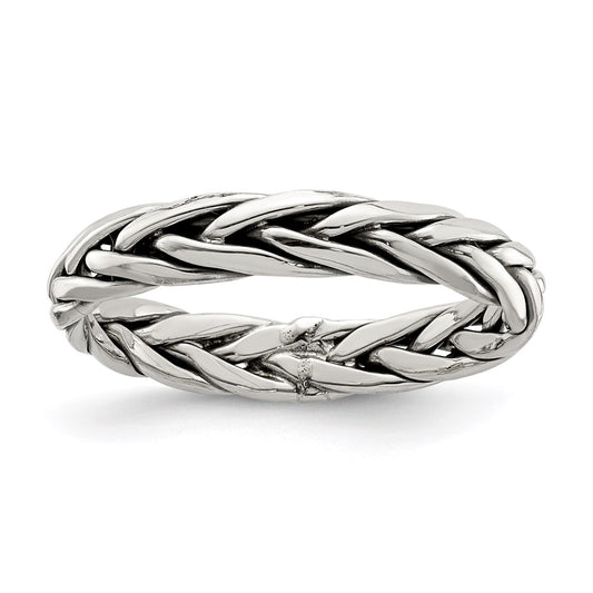 Sterling Silver Polished Antiqued Weaved 3.25mm Women'S Ring