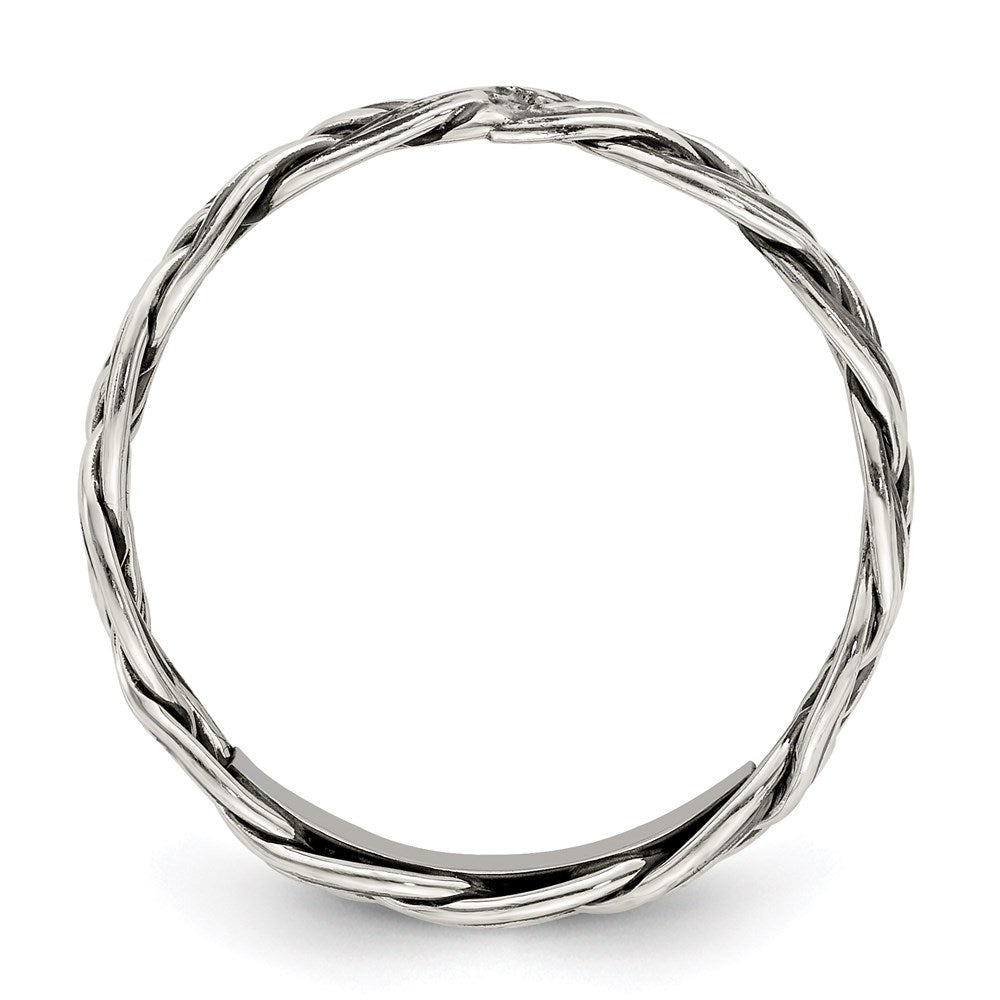 Sterling Silver Antiqued Weave 3.5mm Women'S Ring