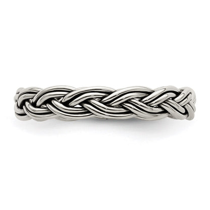 Sterling Silver Antiqued Weave 3.5mm Women'S Ring