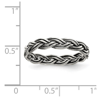 Sterling Silver Antiqued Weave 3.5mm Women'S Ring