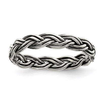 Sterling Silver Antiqued Weave 3.5mm Women'S Ring