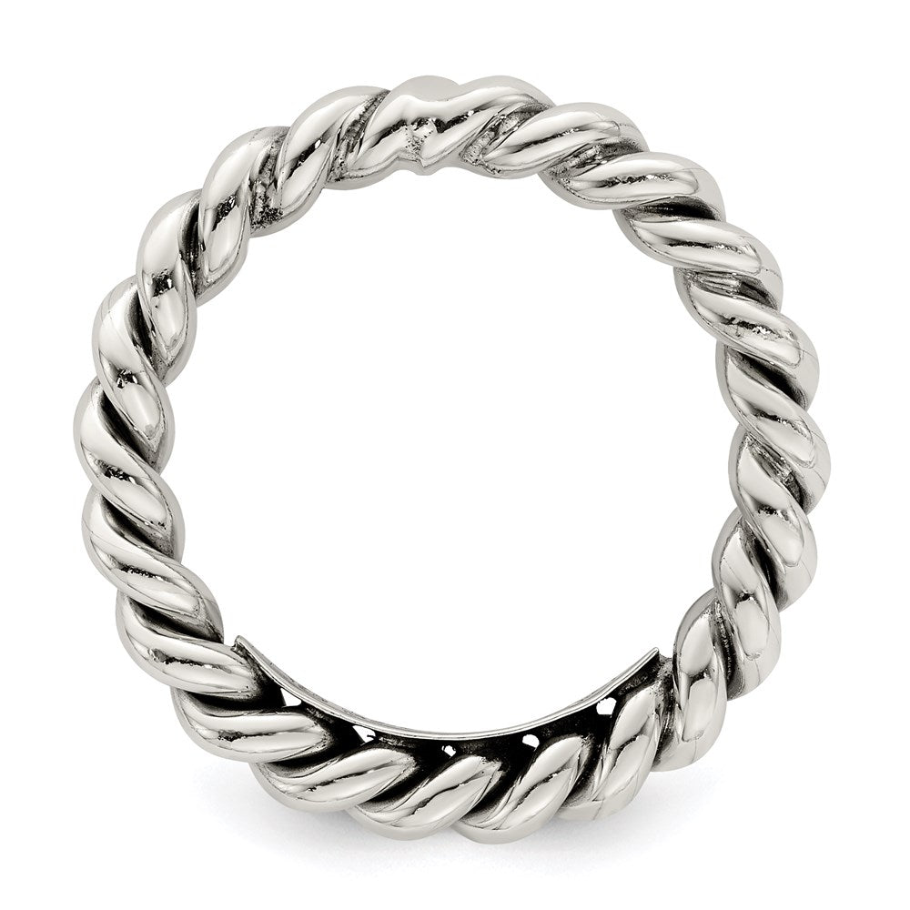 Sterling Silver Antiqued Twisted 3mm Women'S Ring