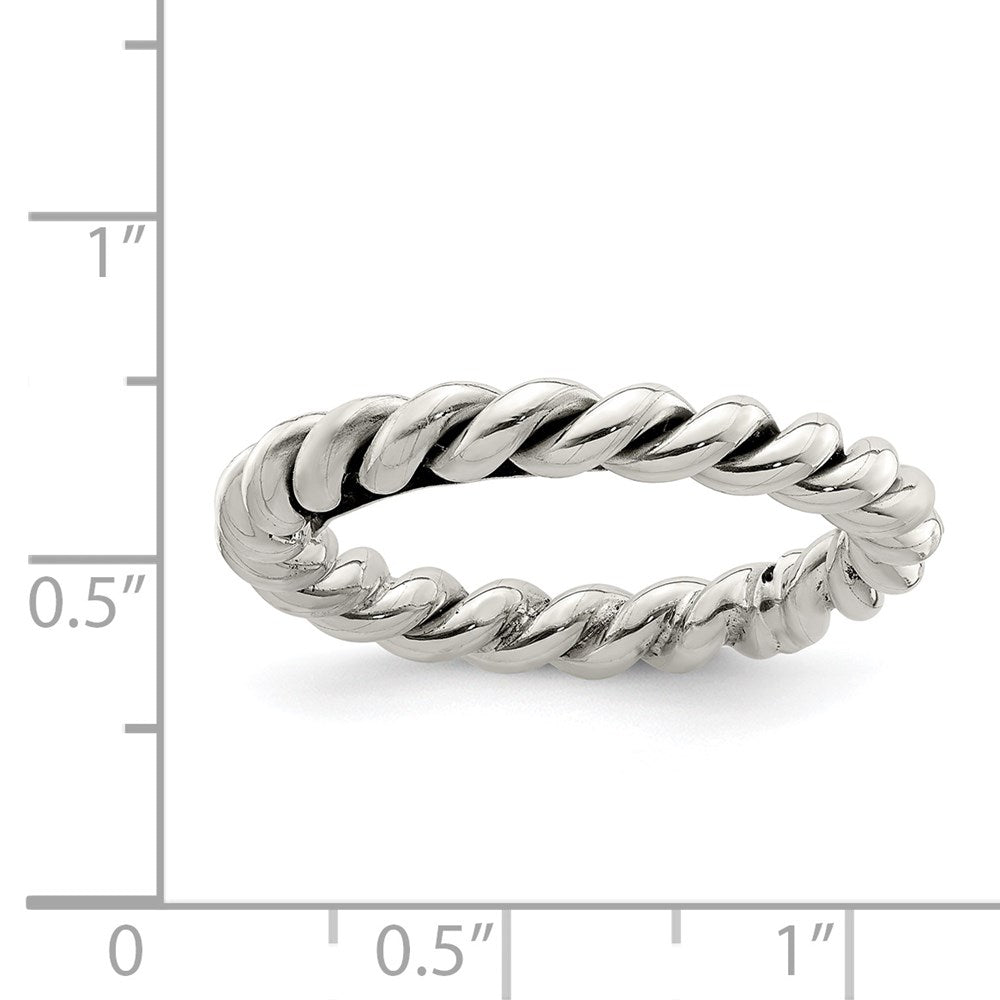 Sterling Silver Antiqued Twisted 3mm Women'S Ring