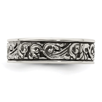 Sterling Silver Polished And Antiqued Filigree Women'S Ring