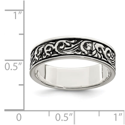 Sterling Silver Polished And Antiqued Filigree Women'S Ring