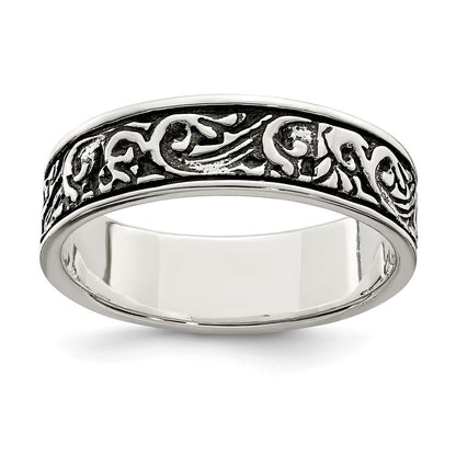 Sterling Silver Polished And Antiqued Filigree Women'S Ring