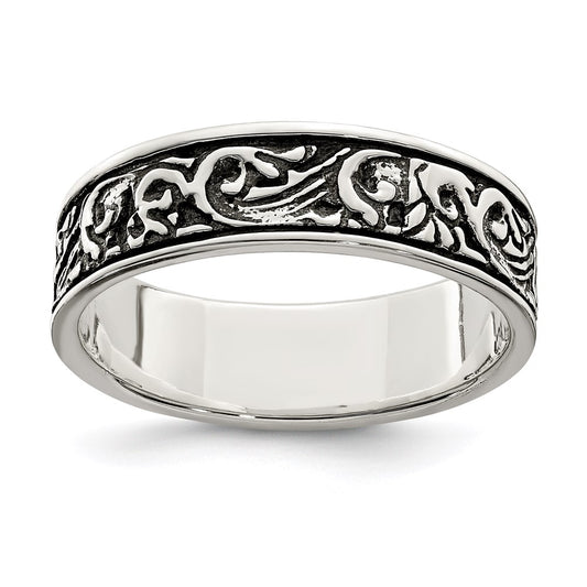 Sterling Silver Polished And Antiqued Filigree Women'S Ring
