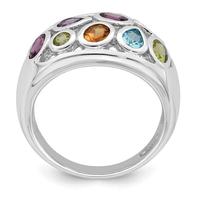 Sterling Silver Rhodium Plated Multi Gemstone Ring