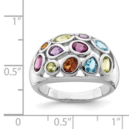 Sterling Silver Rhodium Plated Multi Gemstone Ring