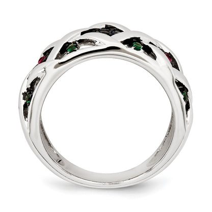 Sterling Silver Synthetic Ruby& Blue & Green Spinel Ring