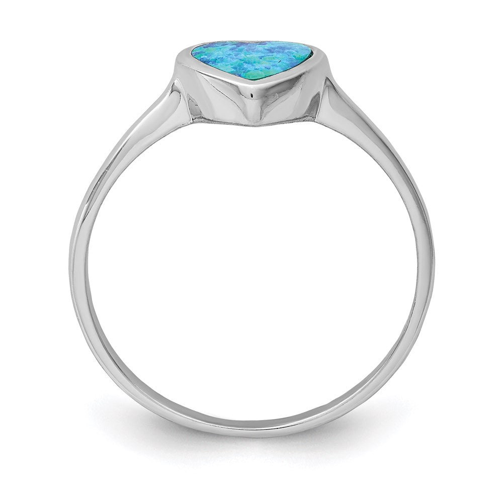 Sterling Silver Rhodium Plated Polished Heart Synthetic Opal Ring