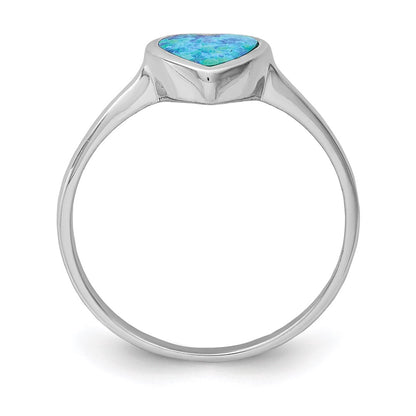 Sterling Silver Rhodium Plated Polished Heart Synthetic Opal Ring