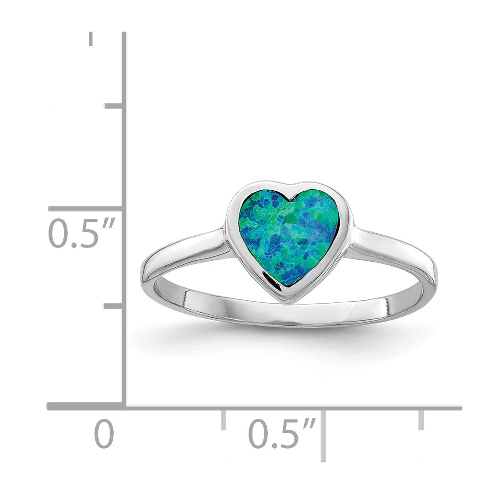 Sterling Silver Rhodium Plated Polished Heart Synthetic Opal Ring