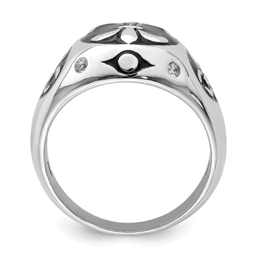 Sterling Silver Rhodium Plated Polished White Topaz Fleur De Lis Ring