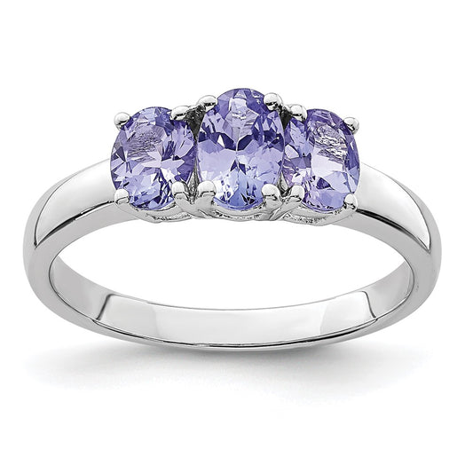Sterling Silver Rhodium 3 Stone Tanzanite Ring