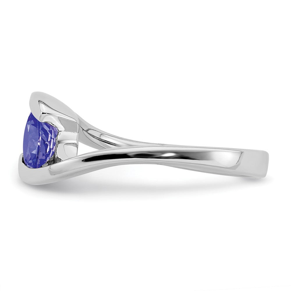 Sterling Silver Rhodium Round Tanzanite Bypass Ring