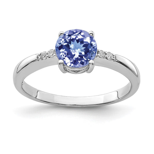 Sterling Silver Rhodium Round Tanzanite & Diamond Ring