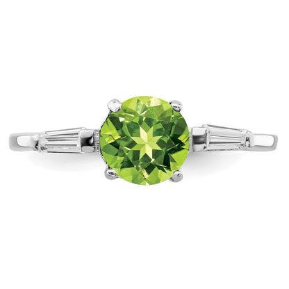 Sterling Silver Rhodium Peridot & Cz Ring