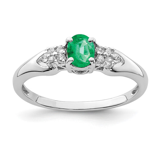 Sterling Silver Rhodium Plated Emerald And White Sapphire Ring