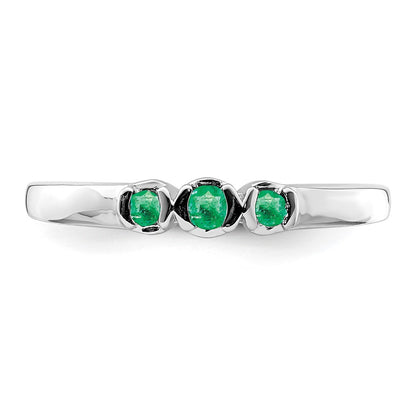 Sterling Silver Rhodium Plated Polished Emerald 3 Stone Ring