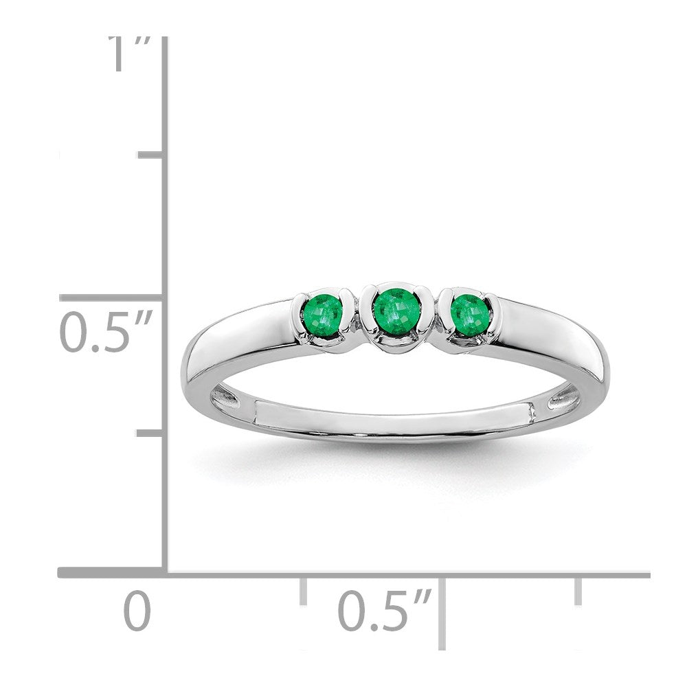 Sterling Silver Rhodium Plated Polished Emerald 3 Stone Ring