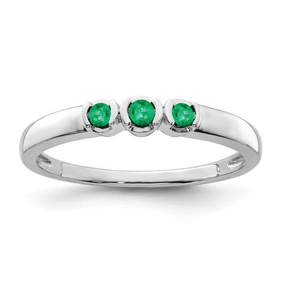 Sterling Silver Rhodium Plated Polished Emerald 3 Stone Ring