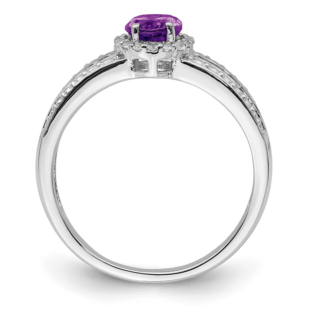 Sterling Silver Rhodium Plated Polished Amethyst & White Topaz Ring
